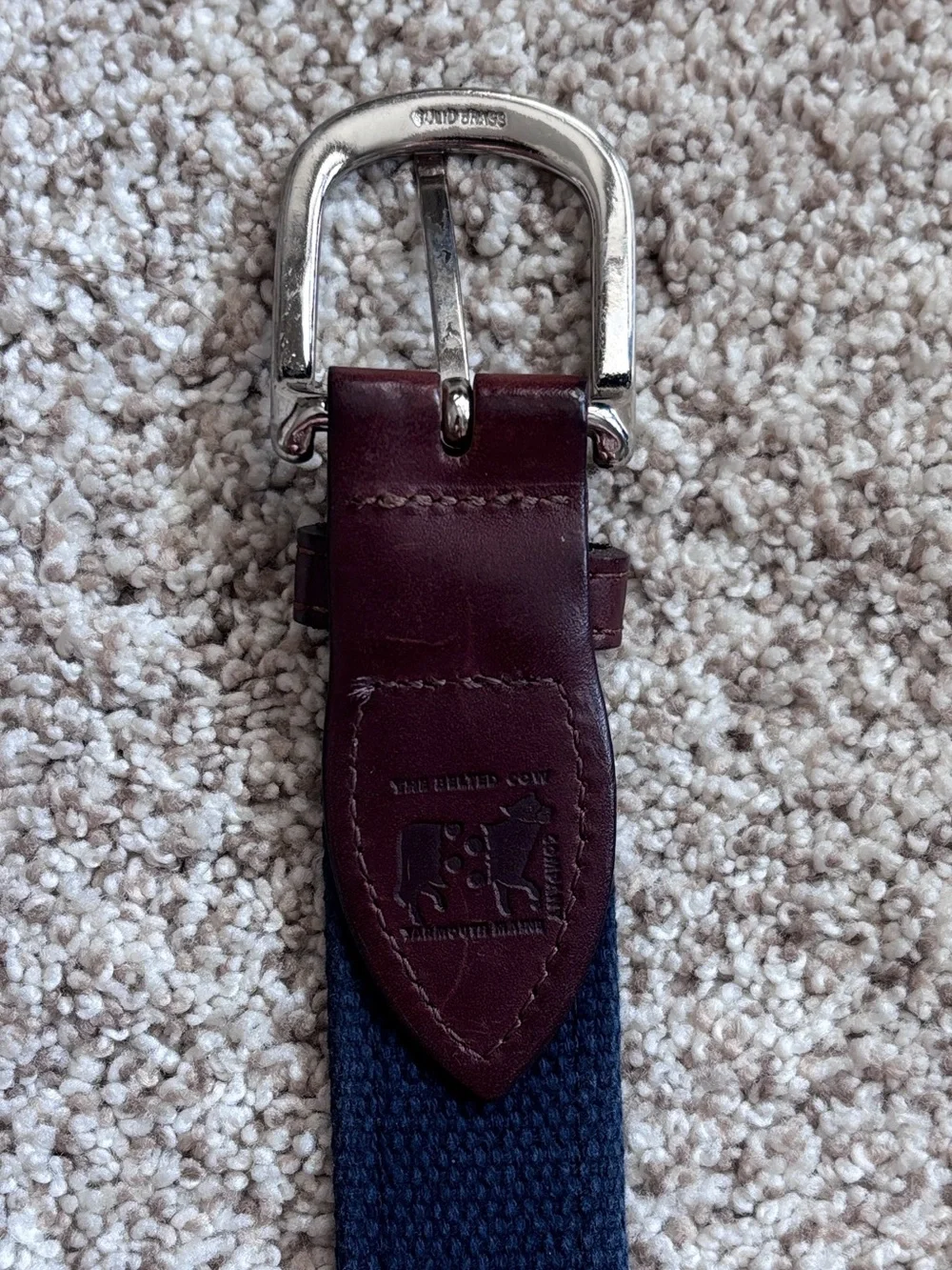 The Belted Cow Classic Stripe Club Belt 40/100 Canvas Leather Trim Brass Buckle